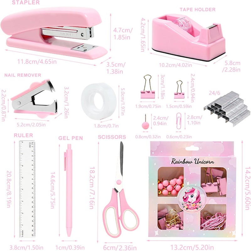 COMFYROOM Pink Desk Accessories with Pen Holder, Pink Office Supplies Desk Organizers and Accessories for women, Tape Dispenser, Stapler, Staple Remover, Staples, Clips Set, Ruler, Scissor, Pen, Tape - Image 4